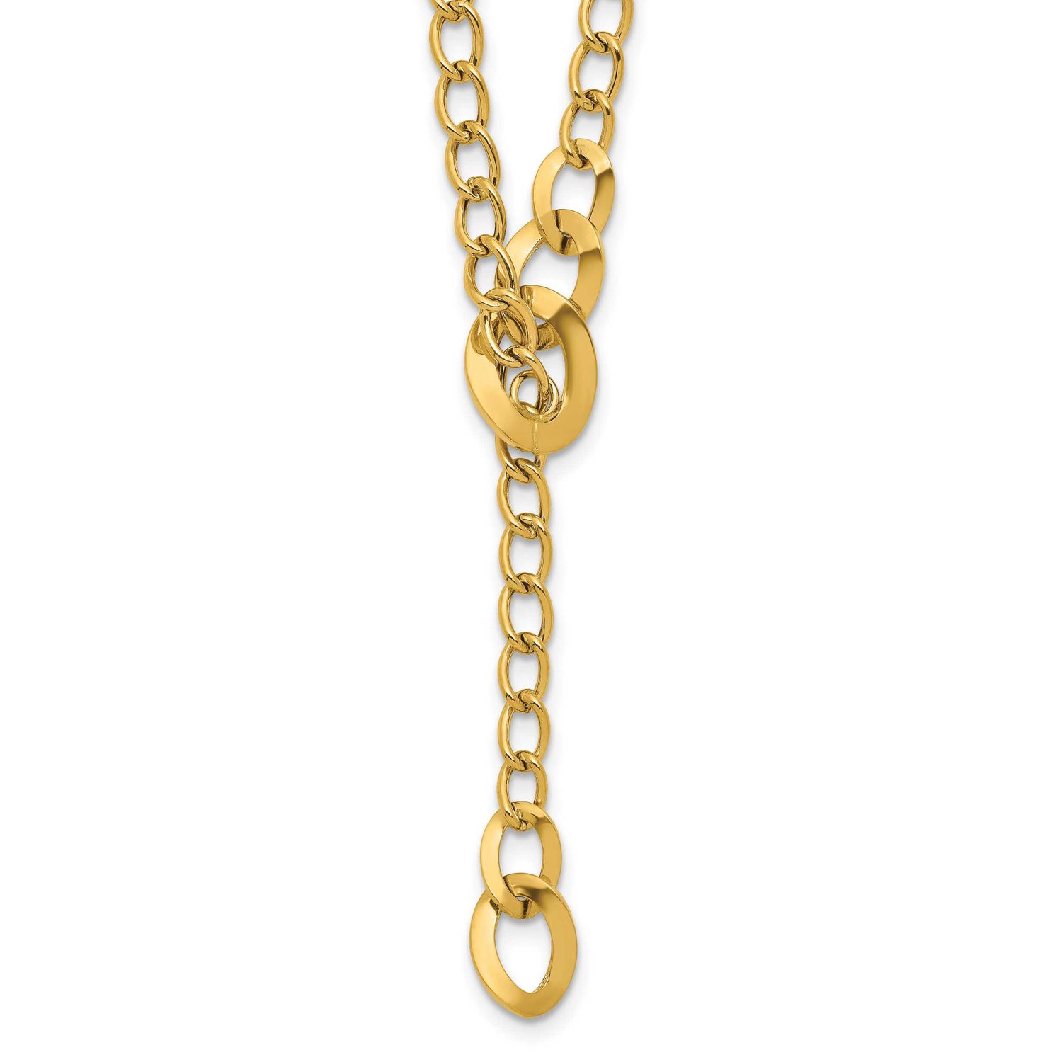 Fancy Curb Link Lariat Necklace 14k Gold Polished LF2230-18 196904317013