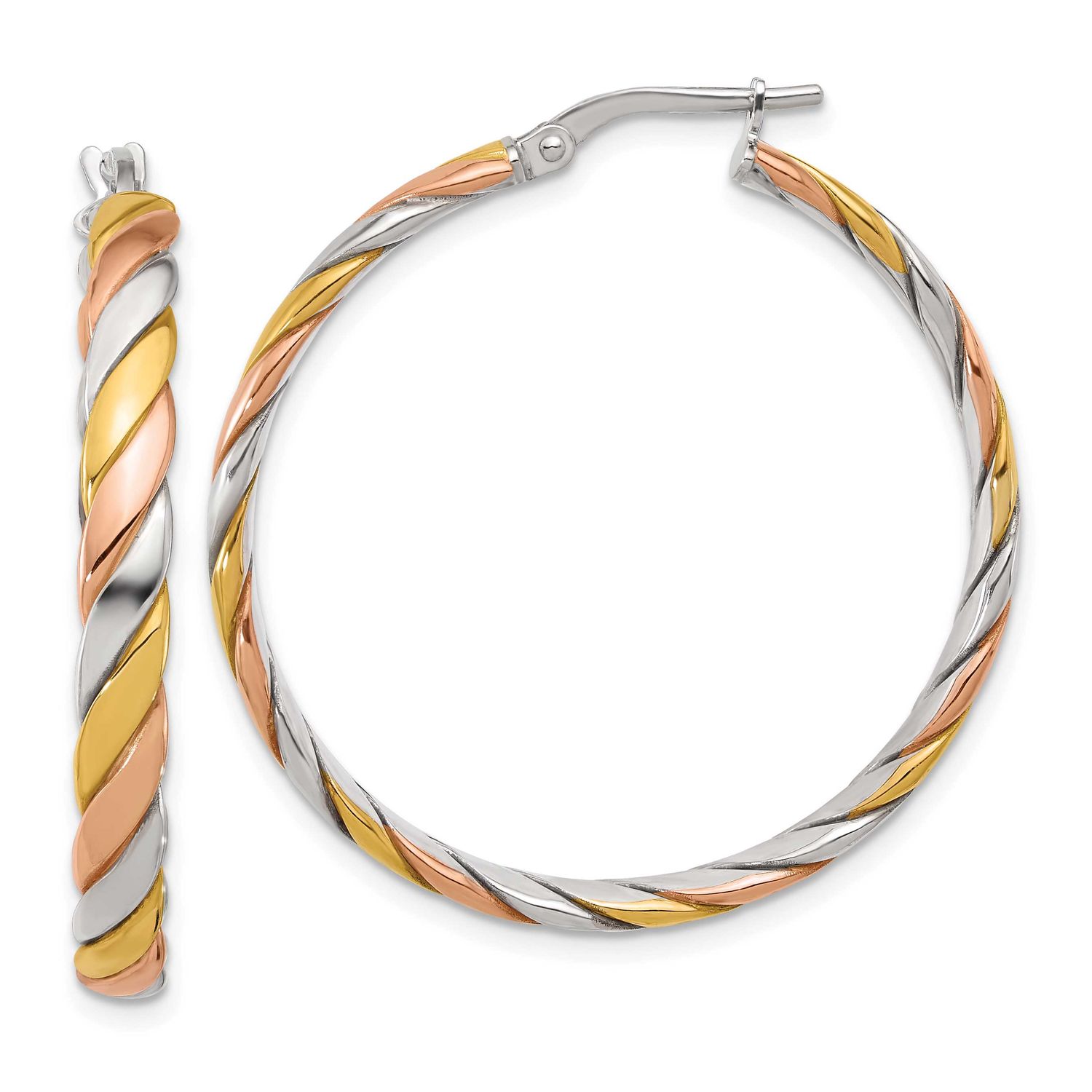 Gold and Rose-Tone Polished Hoop Earrings Sterling Silver QLE1495 196904347522
