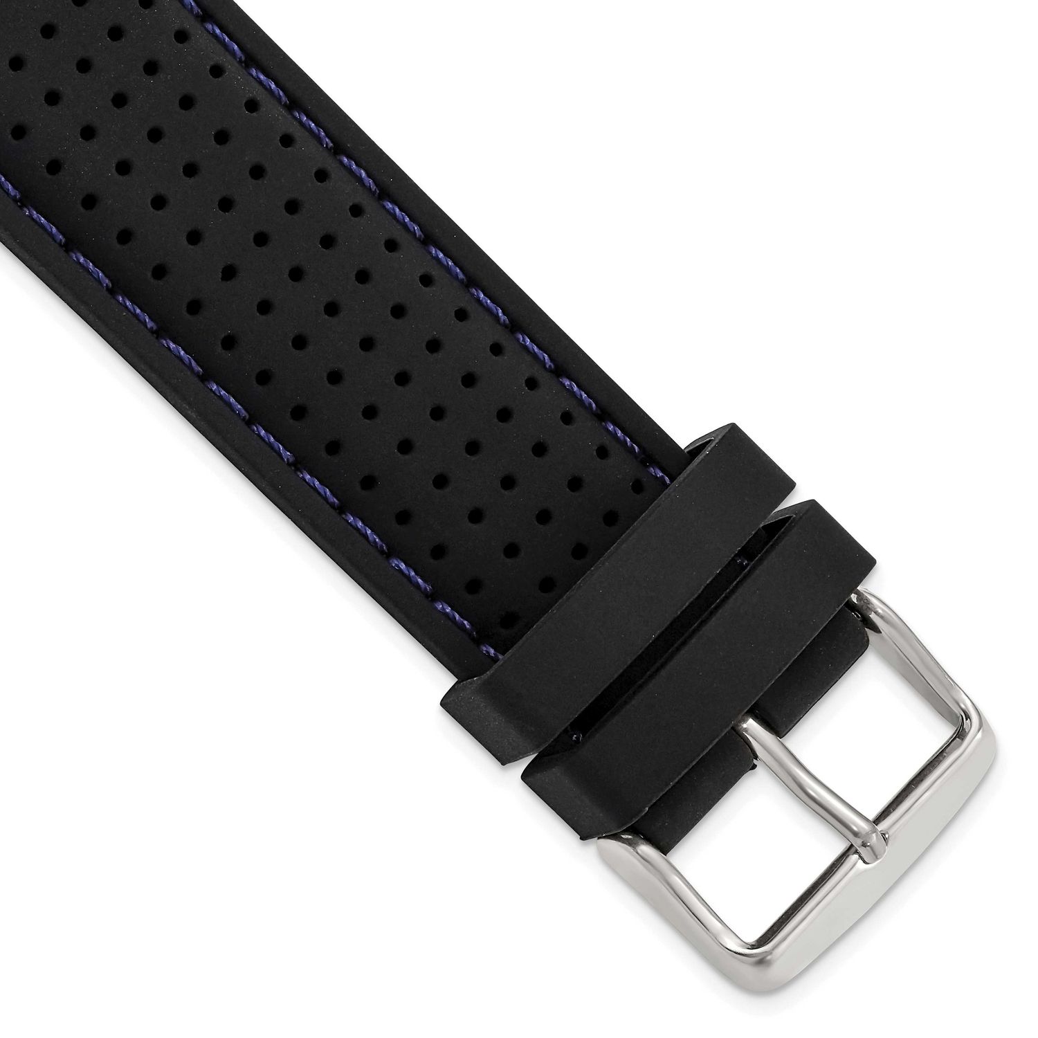 Debeer 24mm Black Ventilated Silicone with Blue Stitching and Silver-Tone Buckle 8 Inch Watch Band …
