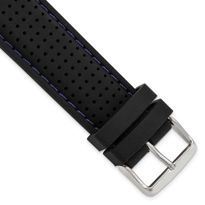 Debeer 24mm Black Ventilated Silicone with Blue Stitching and Silver-Tone Buckle 8 Inch Watch Band …