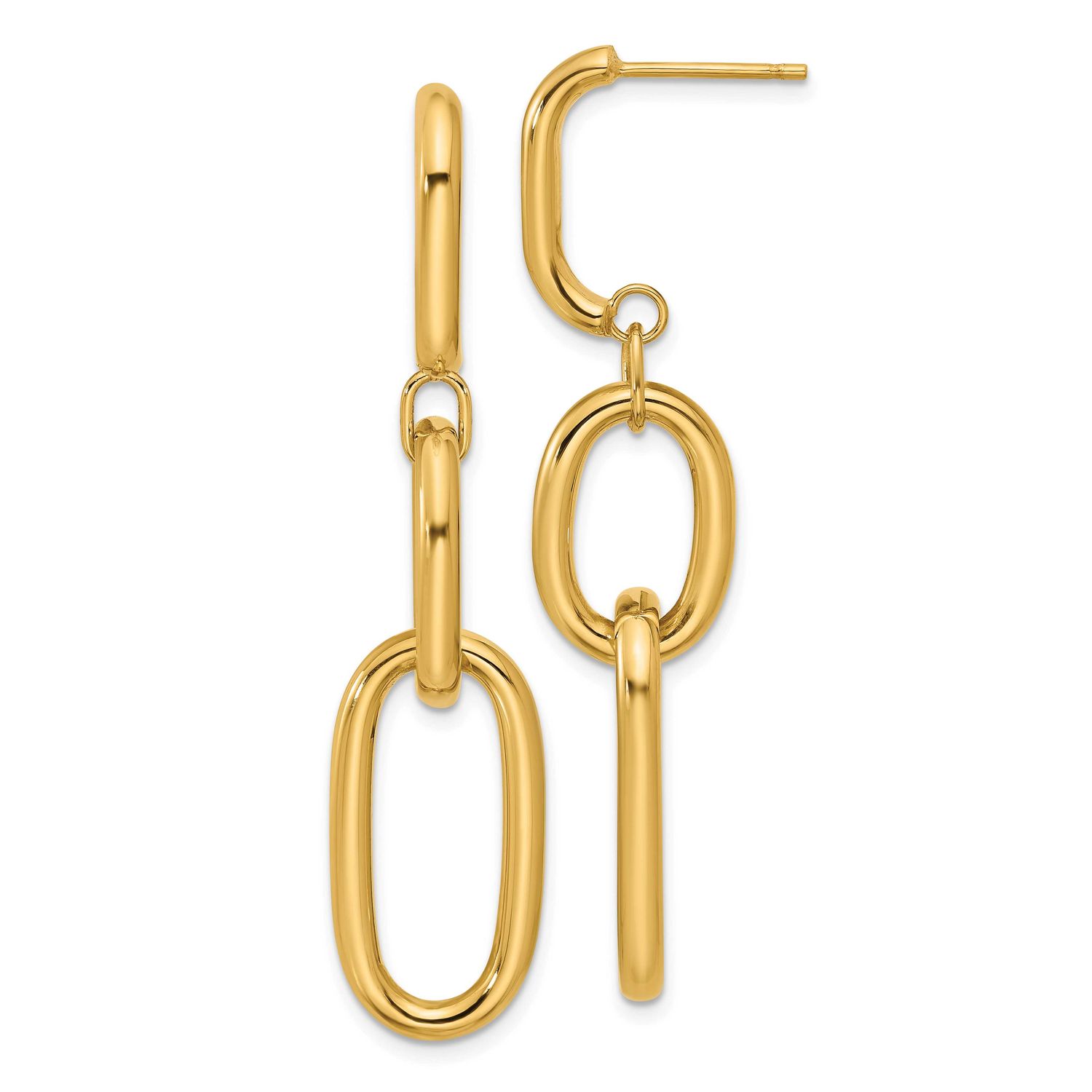 Oval Link Dangle Post Earrings 14k Gold Polished LE2776 196904316085