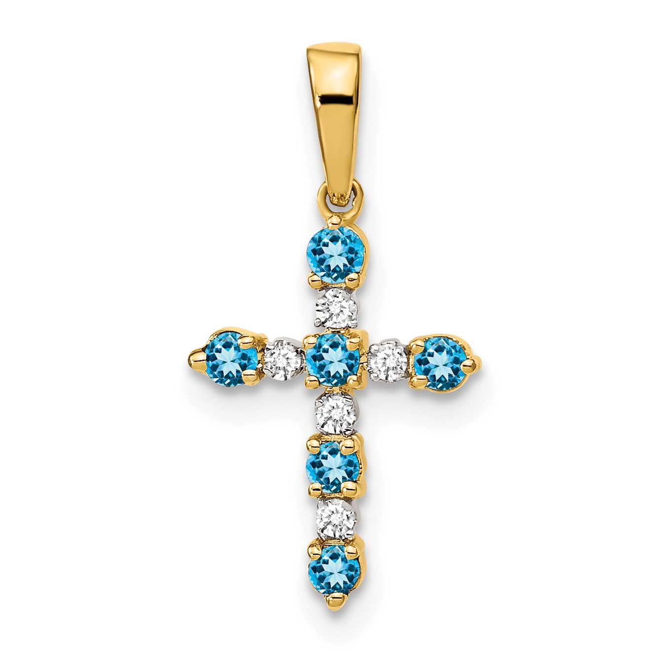 Blue Topaz and Diamond Cross Pendant 14k Gold XP3387BT/A 886774130828