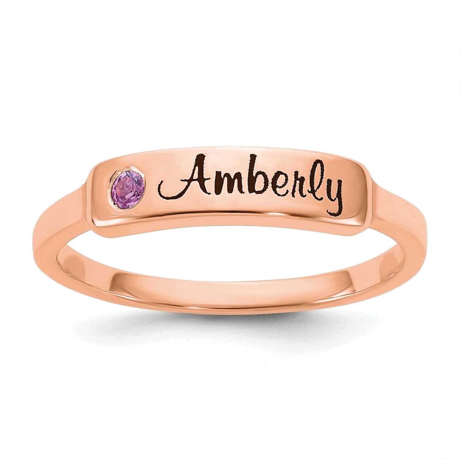 Name and Genuine Stone Ring 14k Rose Gold XNR130R