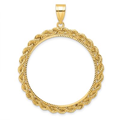 Diamond-Cut with Rope Edge 32.7mm Prong Coin Bezel Pendant 10k Gold Polished 10C3012D/32.7