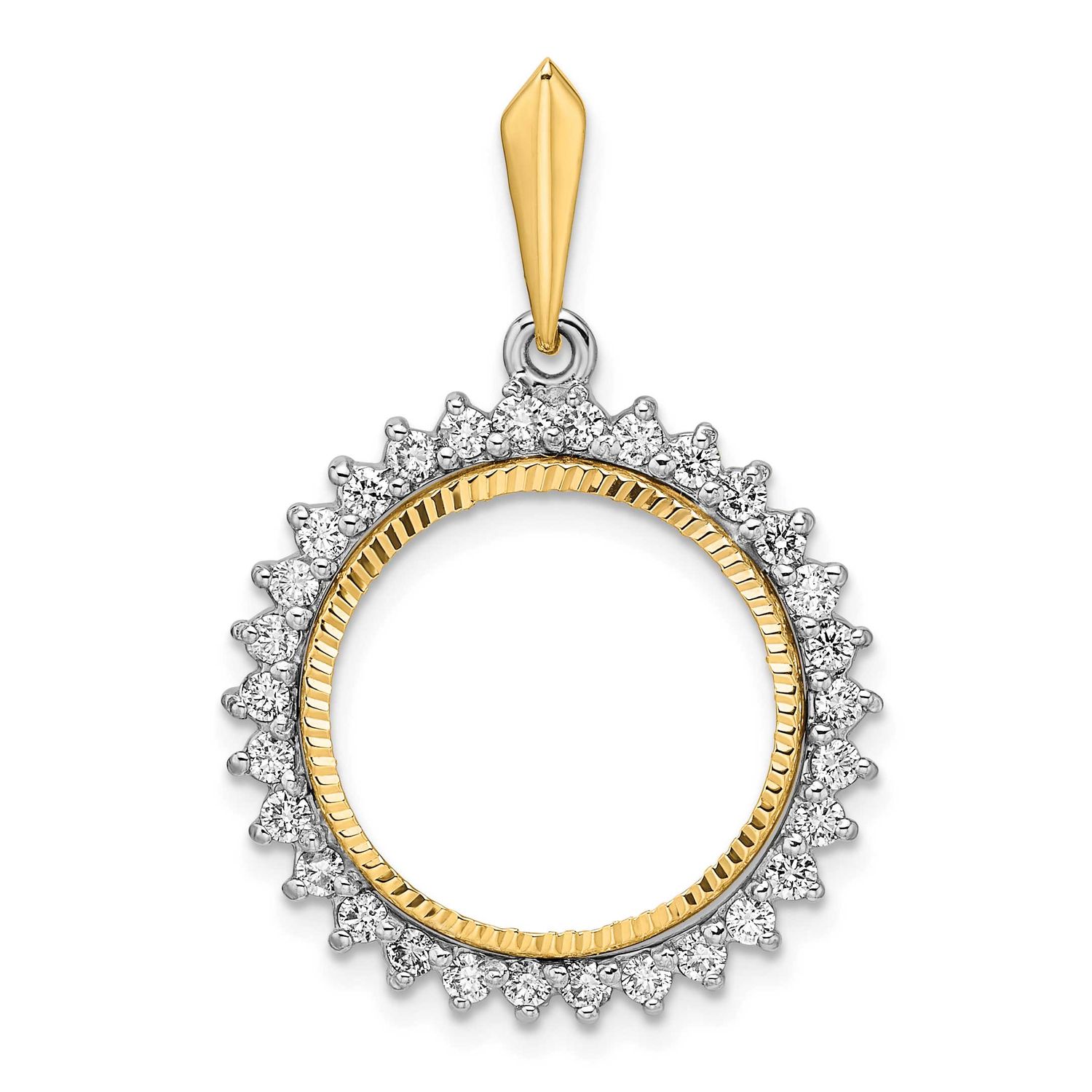 Diamond-Cut A Diamond Circle 16.5mm Prong Coin Bezel Pendant 14k Two-tone Gold Polished CS3984D/16.…