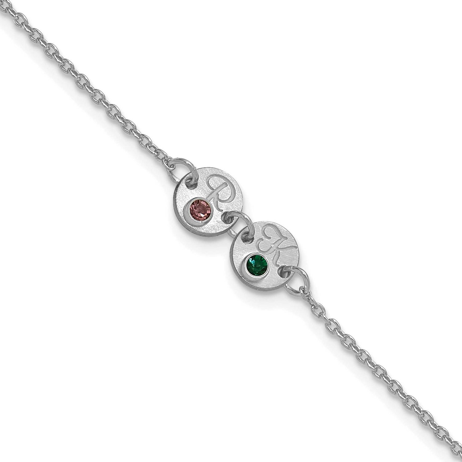 2 Disc with Initial and Birthstone Bracelet 14k White Gold XNA1523/2W