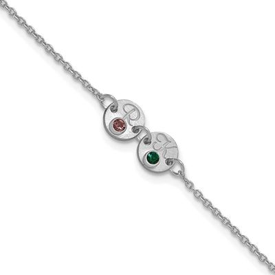 2 Disc with Initial and Birthstone Bracelet 14k White Gold XNA1523/2W