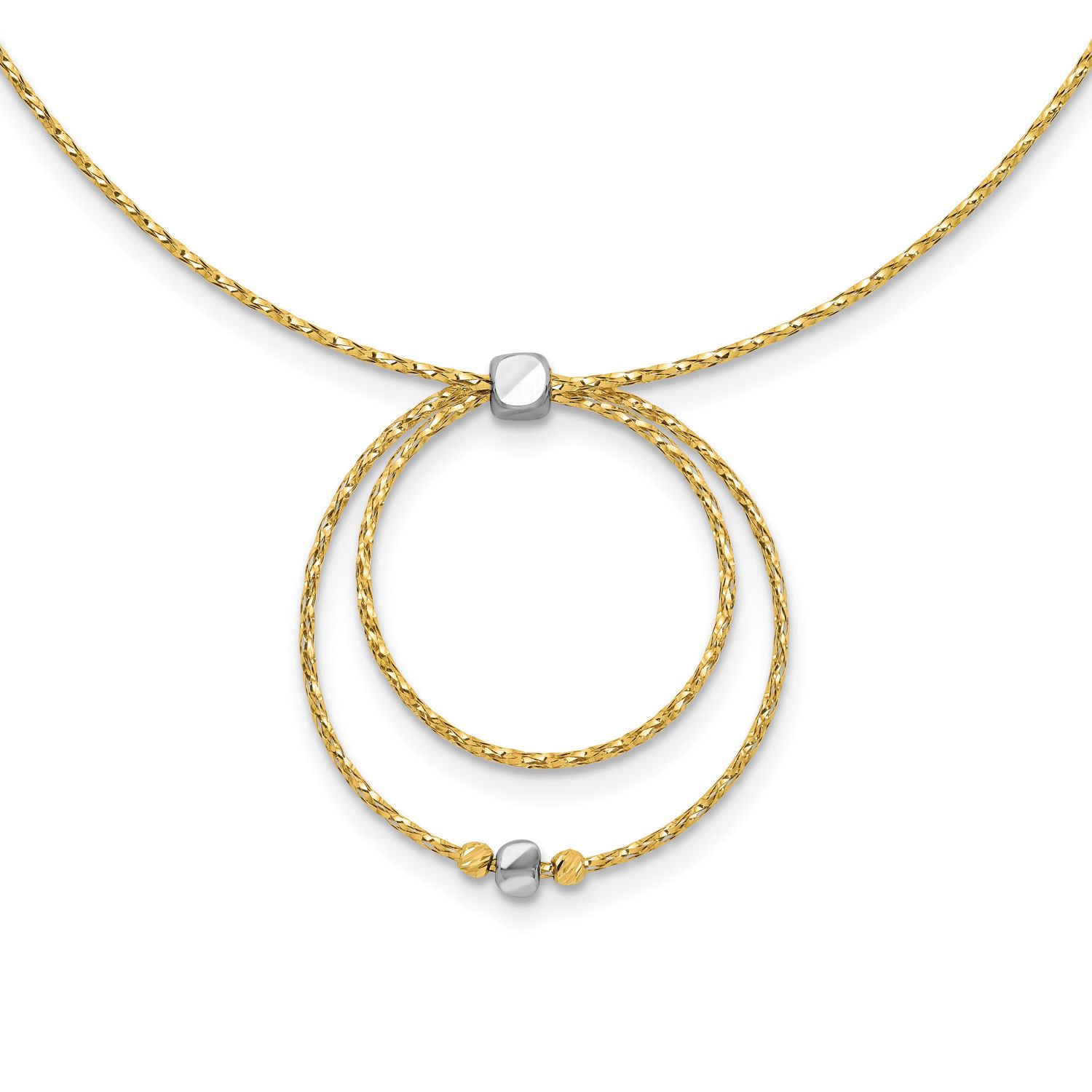 Wht Rhod Polished/Dc Circle Pendant 1 Inch Extender Necklace 14k Gold LF1830-16 196904342626