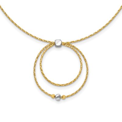 Wht Rhod Polished/Dc Circle Pendant 1 Inch Extender Necklace 14k Gold LF1830-16 196904342626