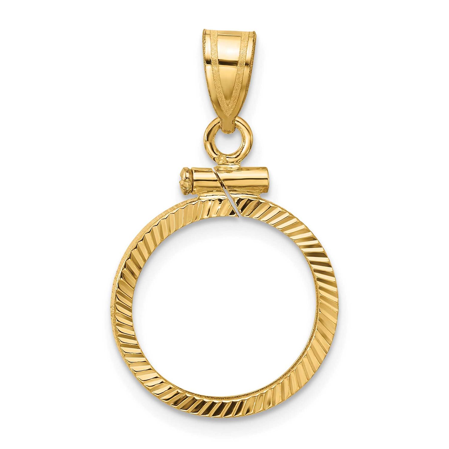 Diamond-Cut 15.0mm x 0.8mm Screw Top Coin Bezel Pendant 10k Gold Polished 10C1885D/15.0