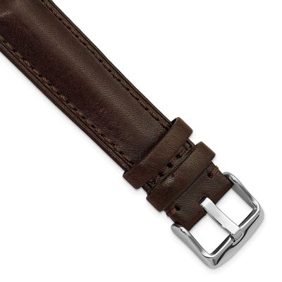 Debeer 22mm Brown Oil-Tanned Leather Stitched with Silver-Tone Buckle 8 Inch Watch Band BA566-22