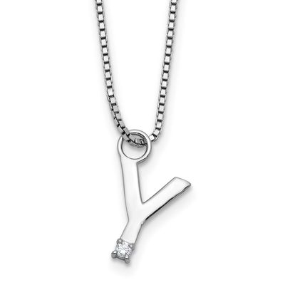 White Ice 18 Inch Diamond Letter Y Initial Necklace Plus 2 Inch Extender Sterling Silver Rhodium-pl…