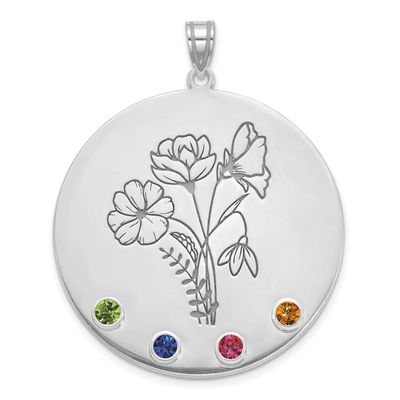 Circle with 4 Birth Flower and Birthstone Pendant 10k White Gold 10XNA1521/4W