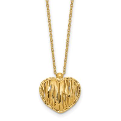 Diamond-Cut Puffed Heart with 2 Inch Extender Necklace 14k Gold Polished LF2164-16
