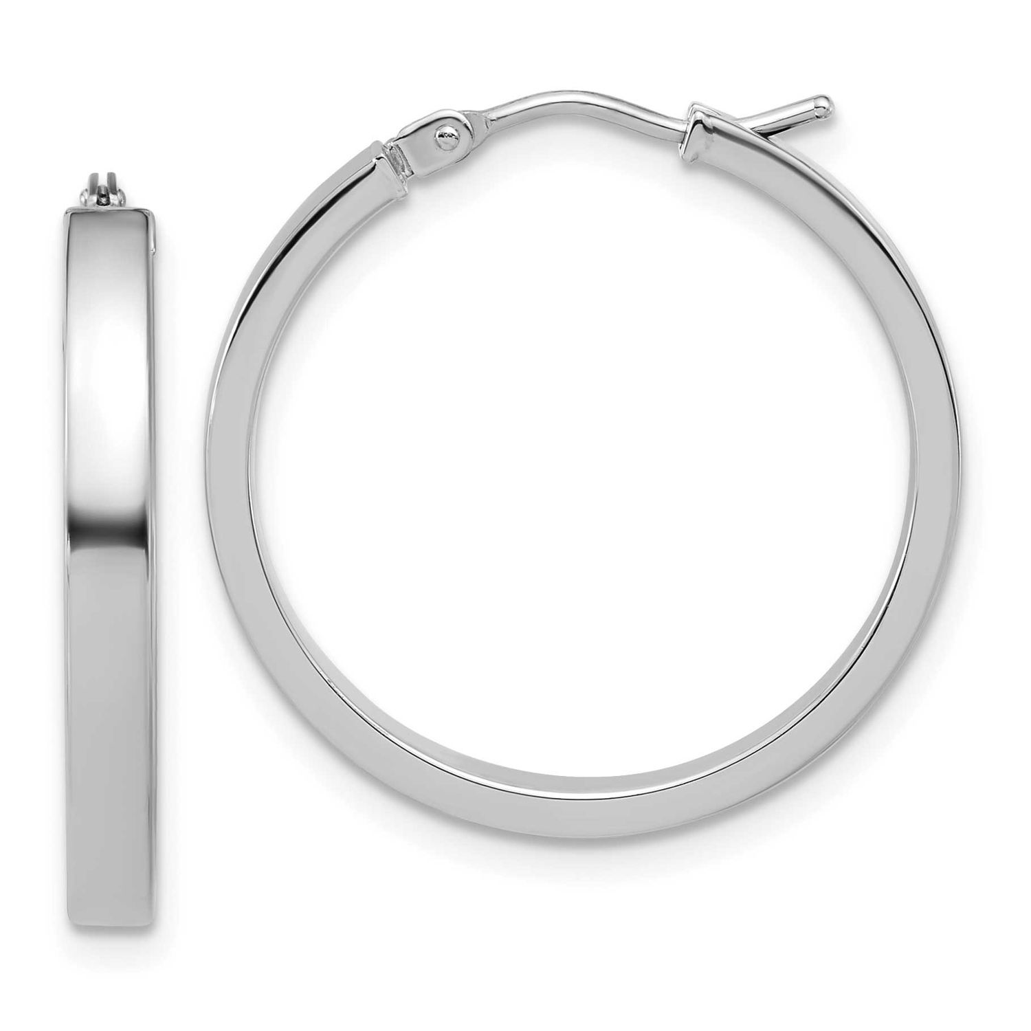 Square Tube Round Hoop Earrings 14k White Gold LE2856W