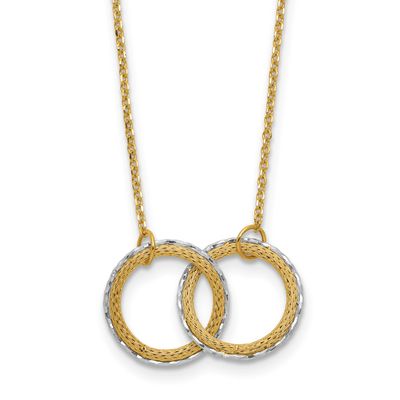 Diamond-Cut Circles with 2 Inch Extender Necklace 14k Two-tone Gold Textured Polished LF2212-16