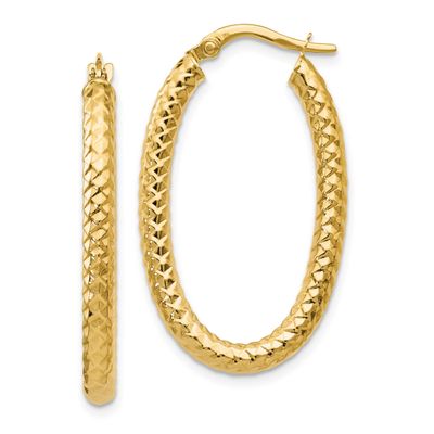 Foreverlite Polished and Textured Oval Hoop Earrings 10k Gold 10LE664
