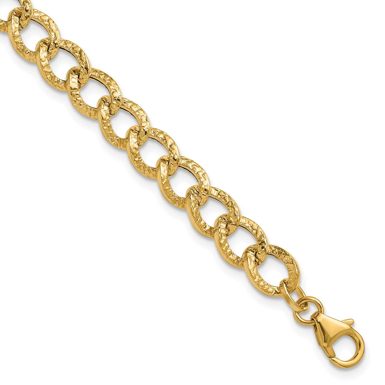 Fancy Link Bracelet 14k Gold Polished and Textured LF2166-7.5 196904315392