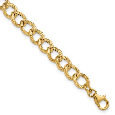 Fancy Link Bracelet 14k Gold Polished and Textured LF2166-7.5 196904315392