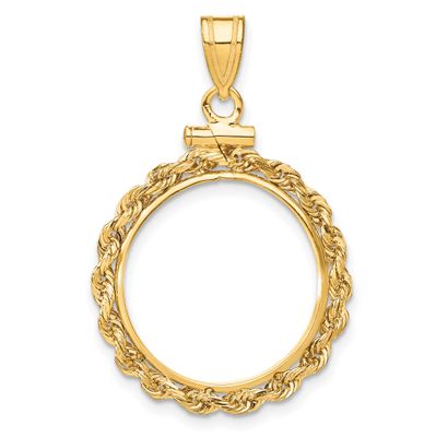 Rope 18.0mm x 1.35mm Screw Top Coin Bezel Pendant 10k Gold Polished 10C1215/18.0