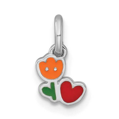 Enamel Flower Heart Children&#39;s Pendant Sterling Silver Rhodium-plated QP5963