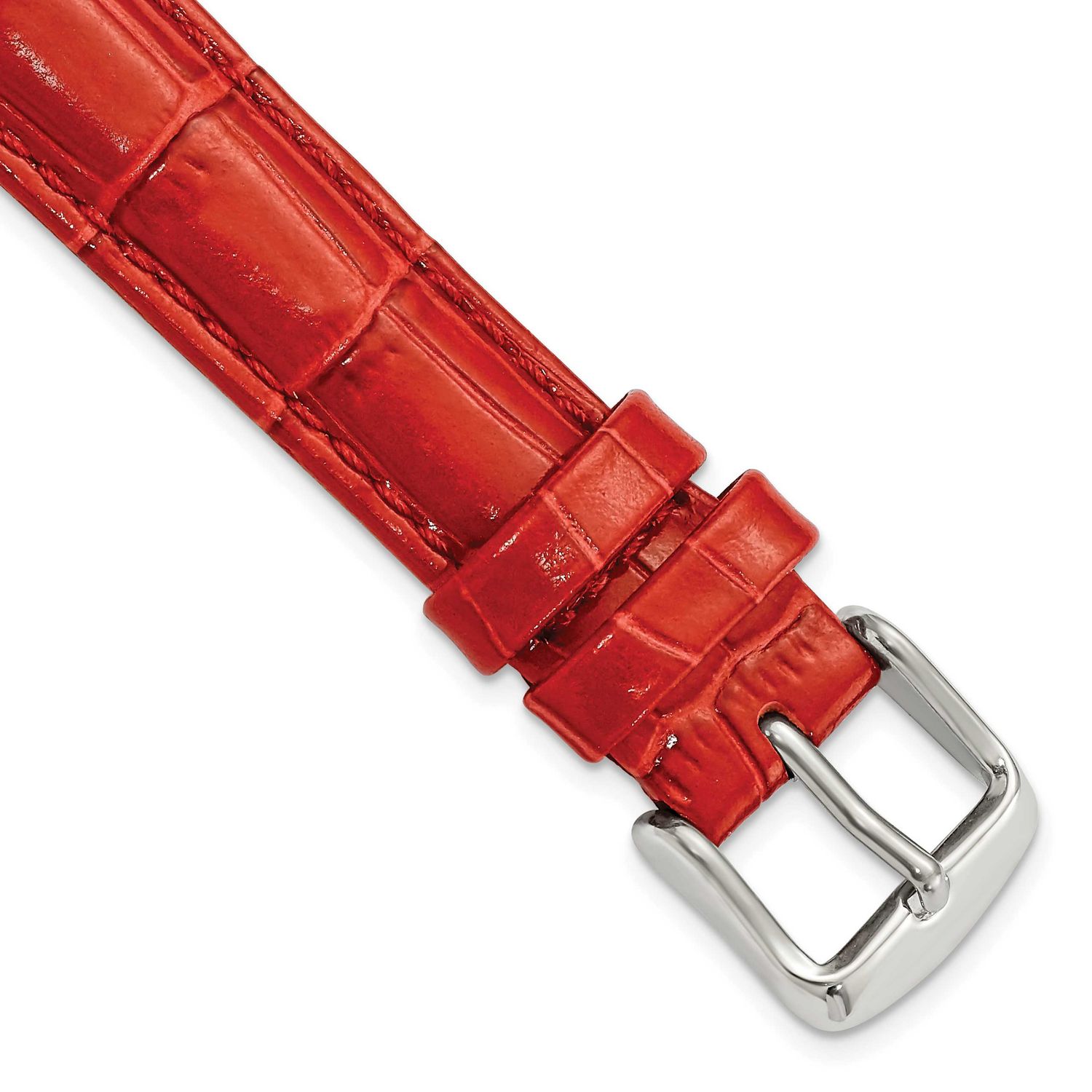 Debeer 16mm Red Crocodile Grain Chronograph Leather with Silver-Tone Buckle 7.5 Inch Watch Band BA1…