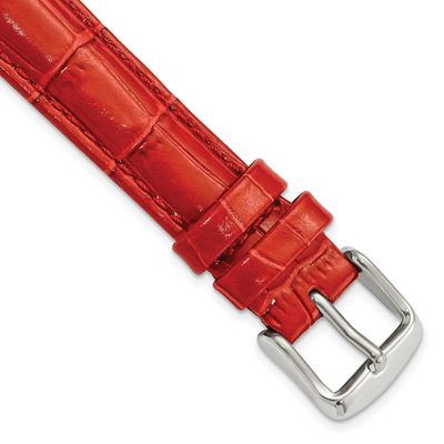 Debeer 16mm Red Crocodile Grain Chronograph Leather with Silver-Tone Buckle 7.5 Inch Watch Band BA1…