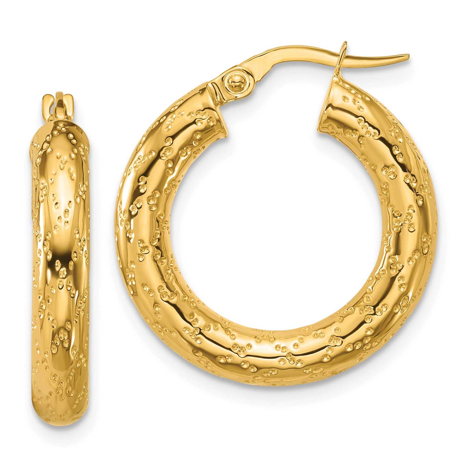 Patterned Round Hoop Earrings 14k Gold Polished LE2838
