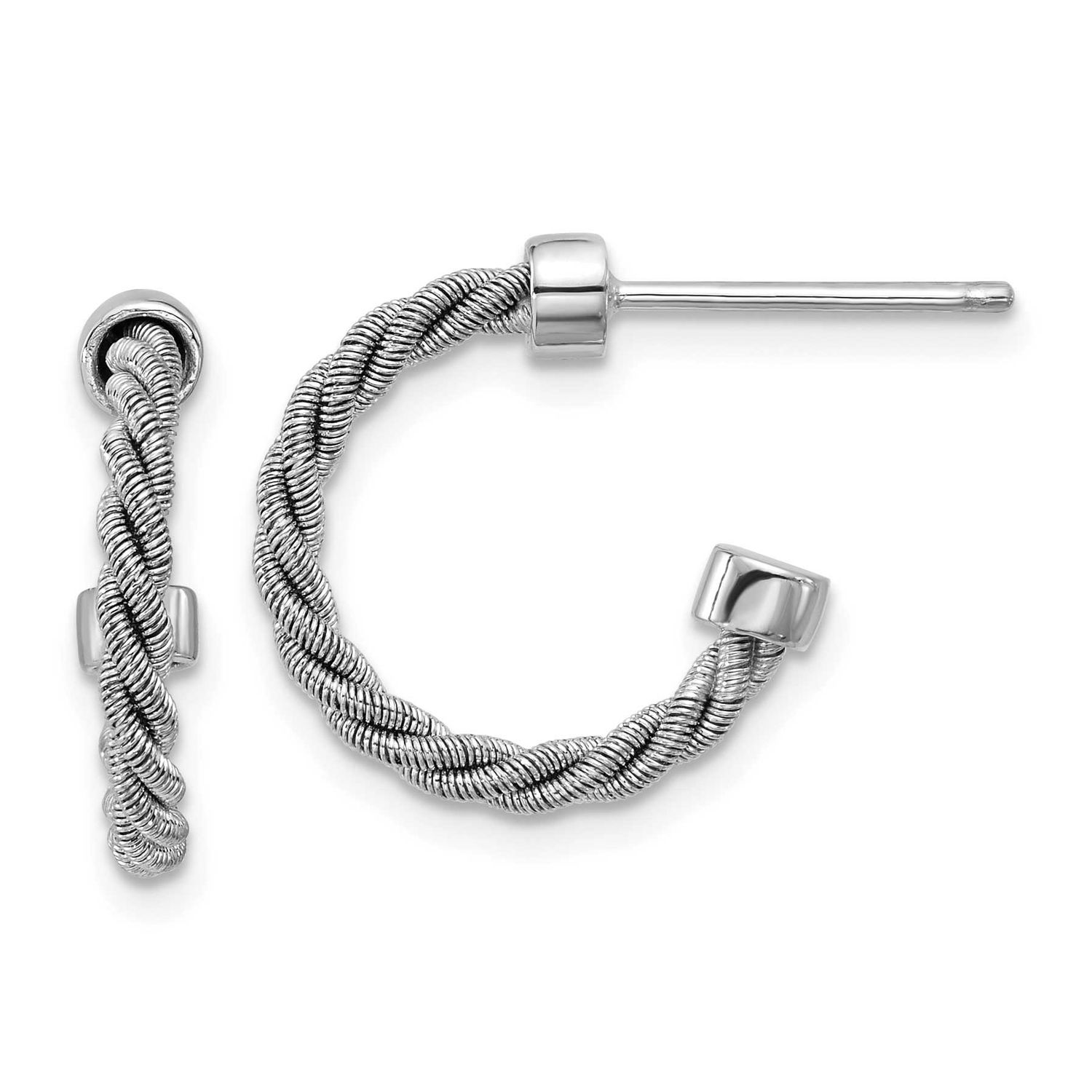 Polished and Twisted 17mm Post J-Hoop Earrings Sterling Silver Rhodium-plated QLE1563