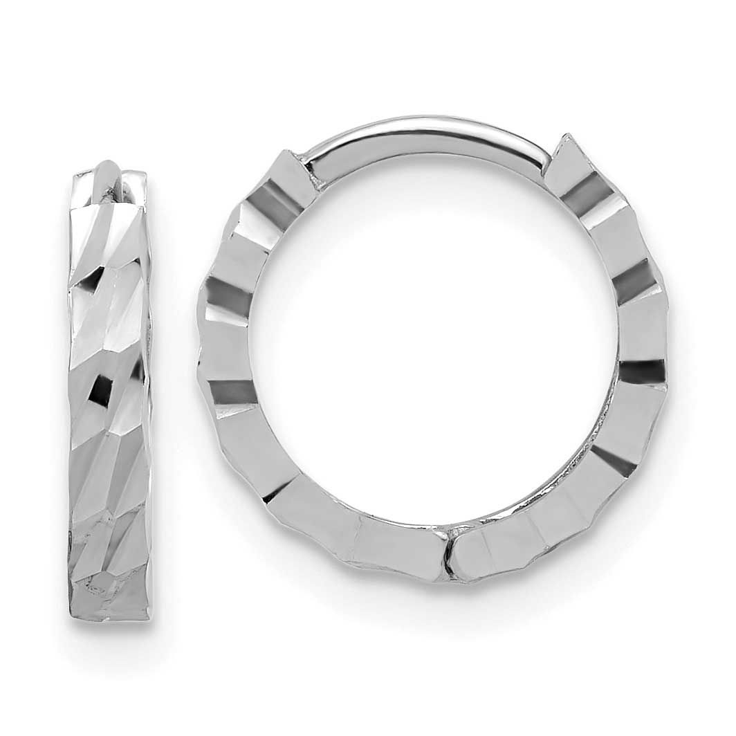 Diamond-Cut Huggie Hoop Earrings 14k White Gold Polished LE2402W