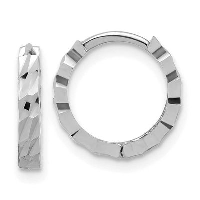 Diamond-Cut Huggie Hoop Earrings 14k White Gold Polished LE2402W