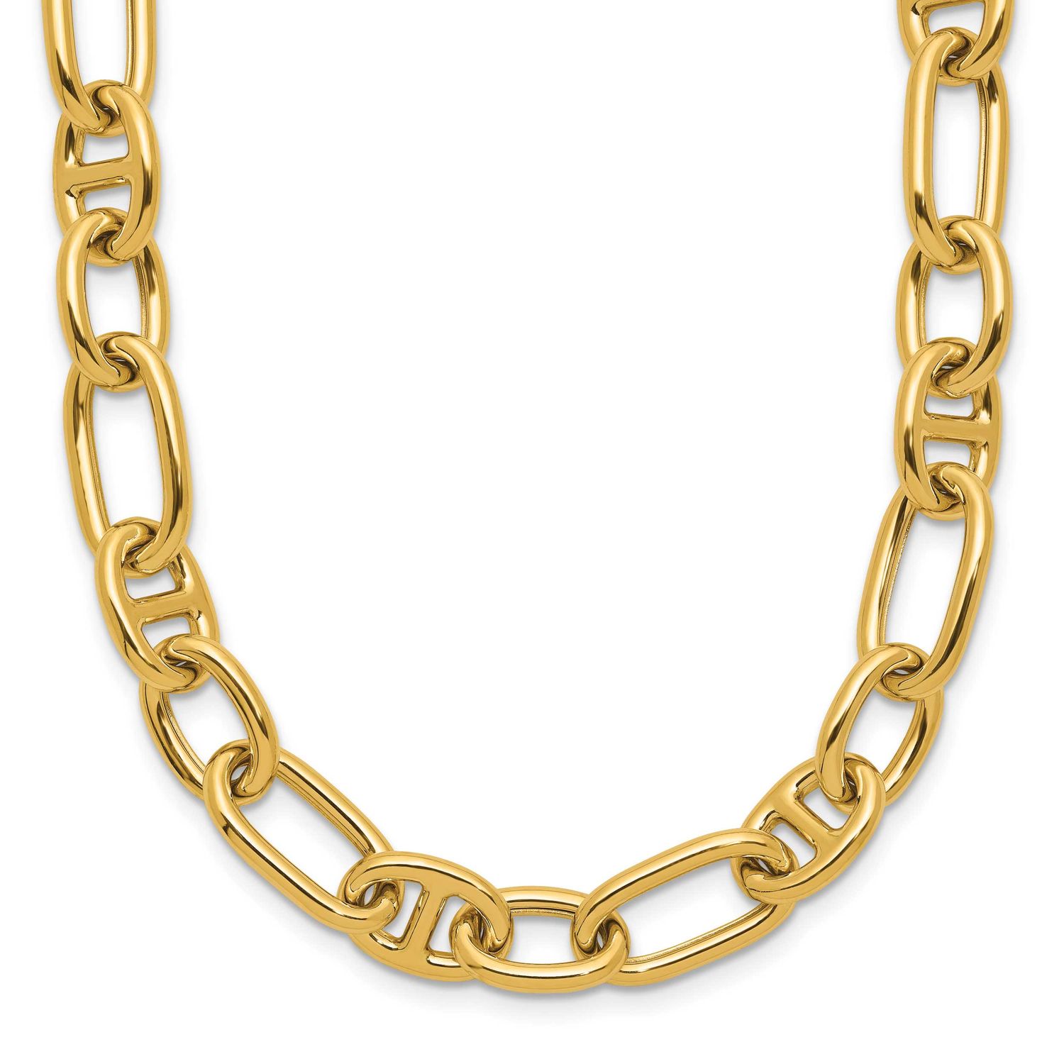 Mixed Oval and Anchor Link Necklace 14k Gold Polished LF2251-18 196904317396