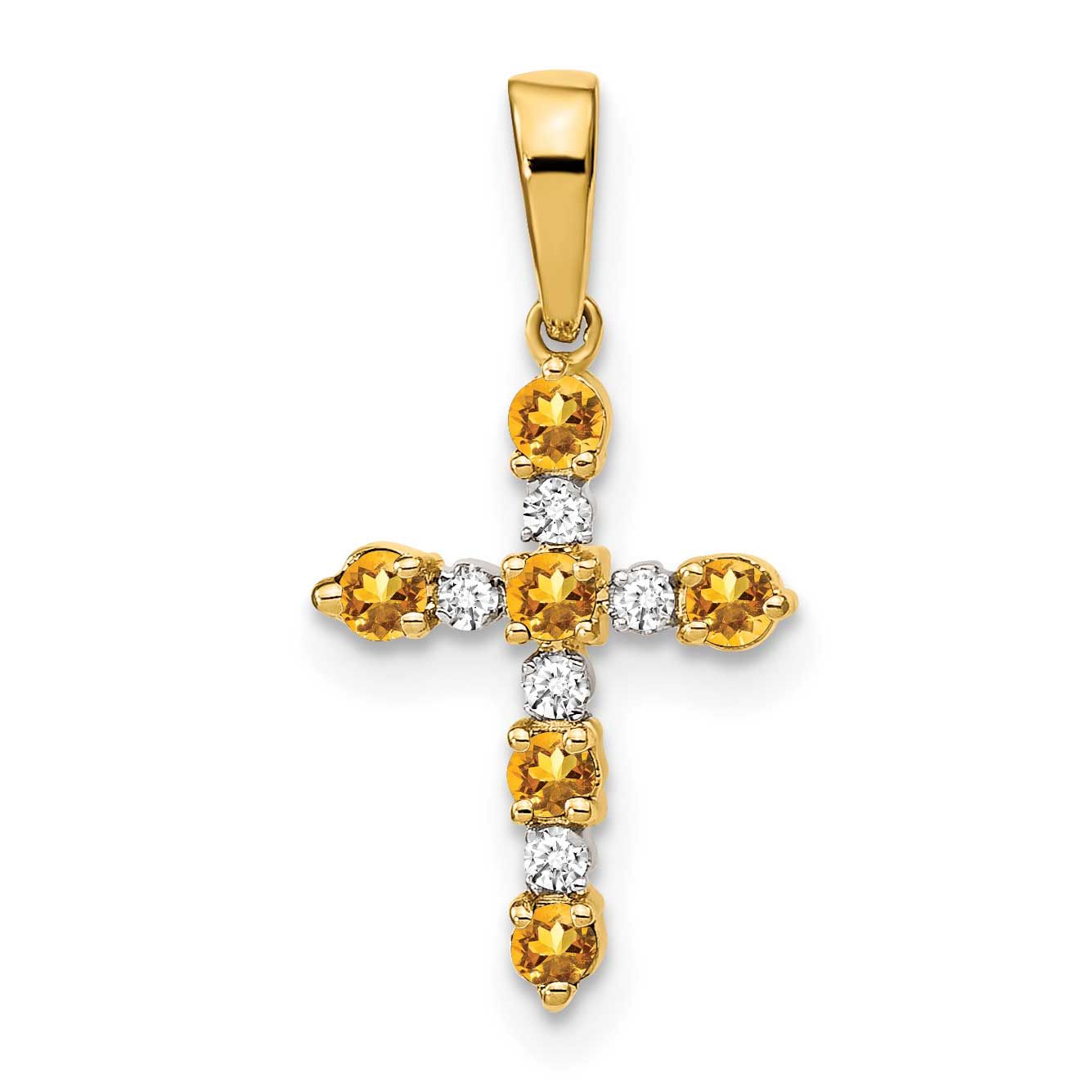 Citrine and Diamond Cross Pendant 14k Gold XP3387CI/A 886774130750