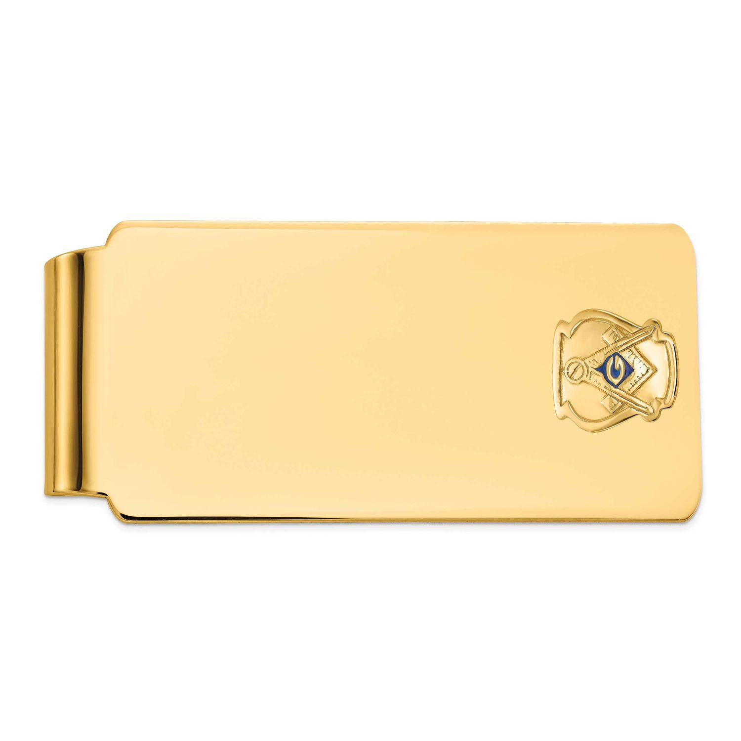 Men&#39;s Polished and Textured with Blue Enamel Masonic Large Money Clip 14k Gold B57643-MCC
