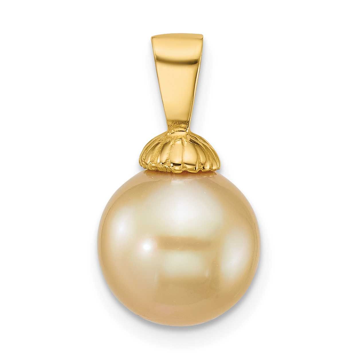 10-11mm Round Golden South Sea Saltwater Cultured Pearl Pendant 14k Gold XF869