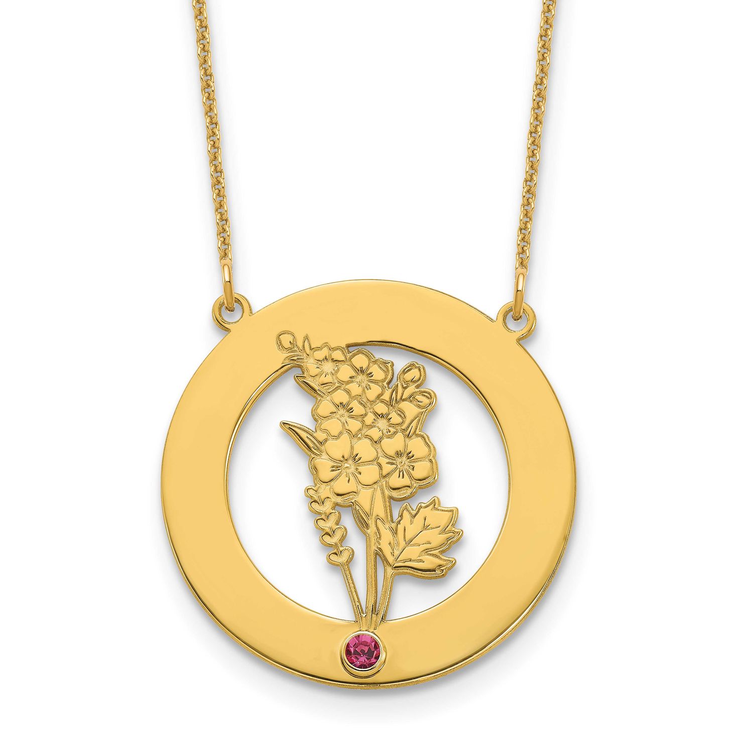 Circle with 1 Birth Flower and Birthstone Necklace 10k Gold 10XNA1487/1Y