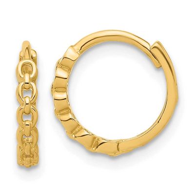 Round Link Pattern Huggie Hoop Earrings 10k Gold Polished 10LE671