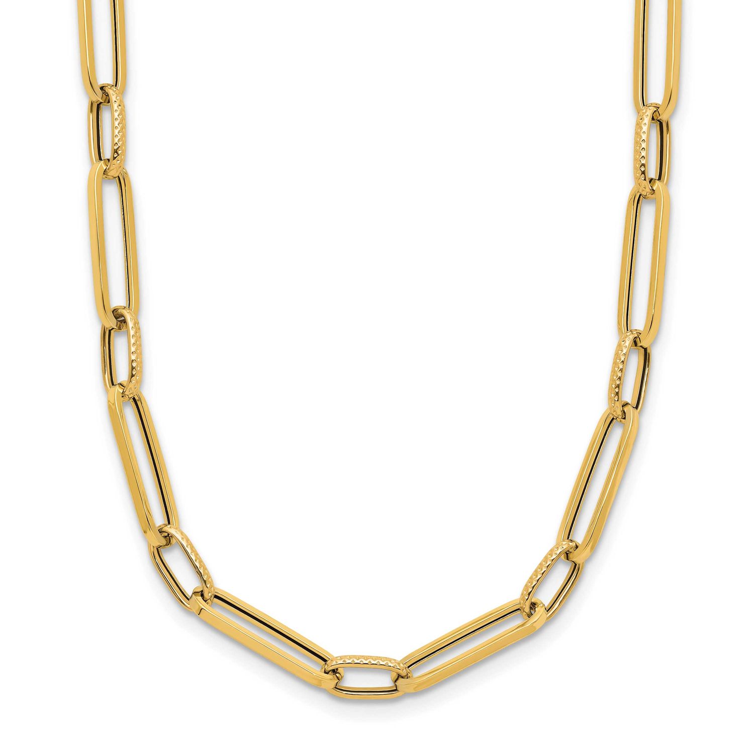 Fancy Link Necklace 14k Gold Polished and Textured LF1976Y-17.5