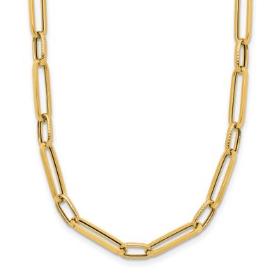 Fancy Link Necklace 14k Gold Polished and Textured LF1976Y-17.5