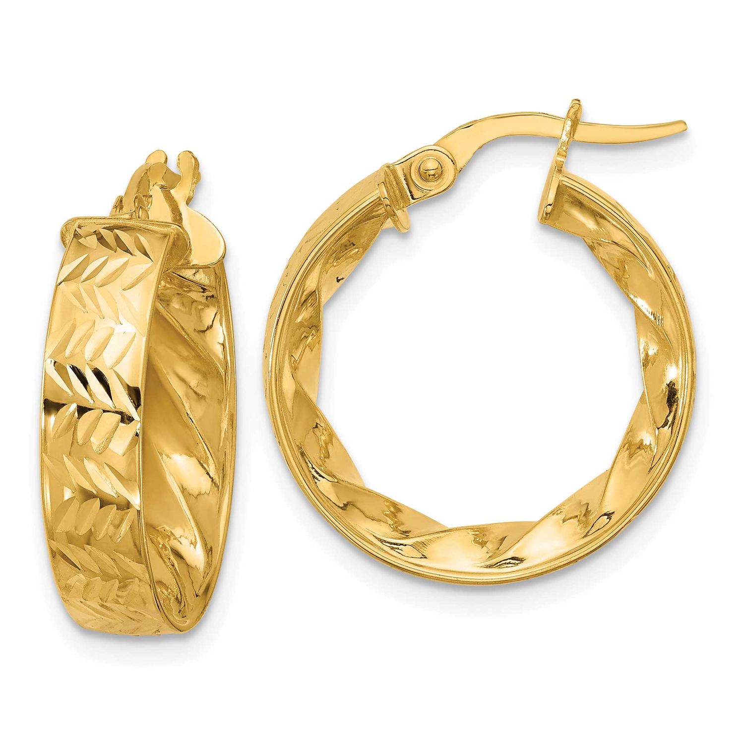 Diamond-Cut Hoop Earrings 14k Gold Polished LE2730 196904340424