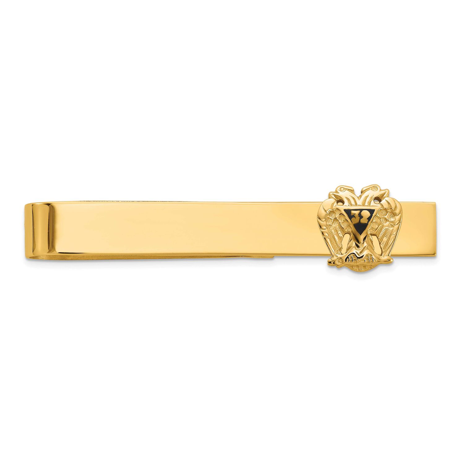 Men&#39;s Polished and Textured with Black Enamel 32 Degree Scottish Rite Masonic Medium Tie Bar 14k Go…