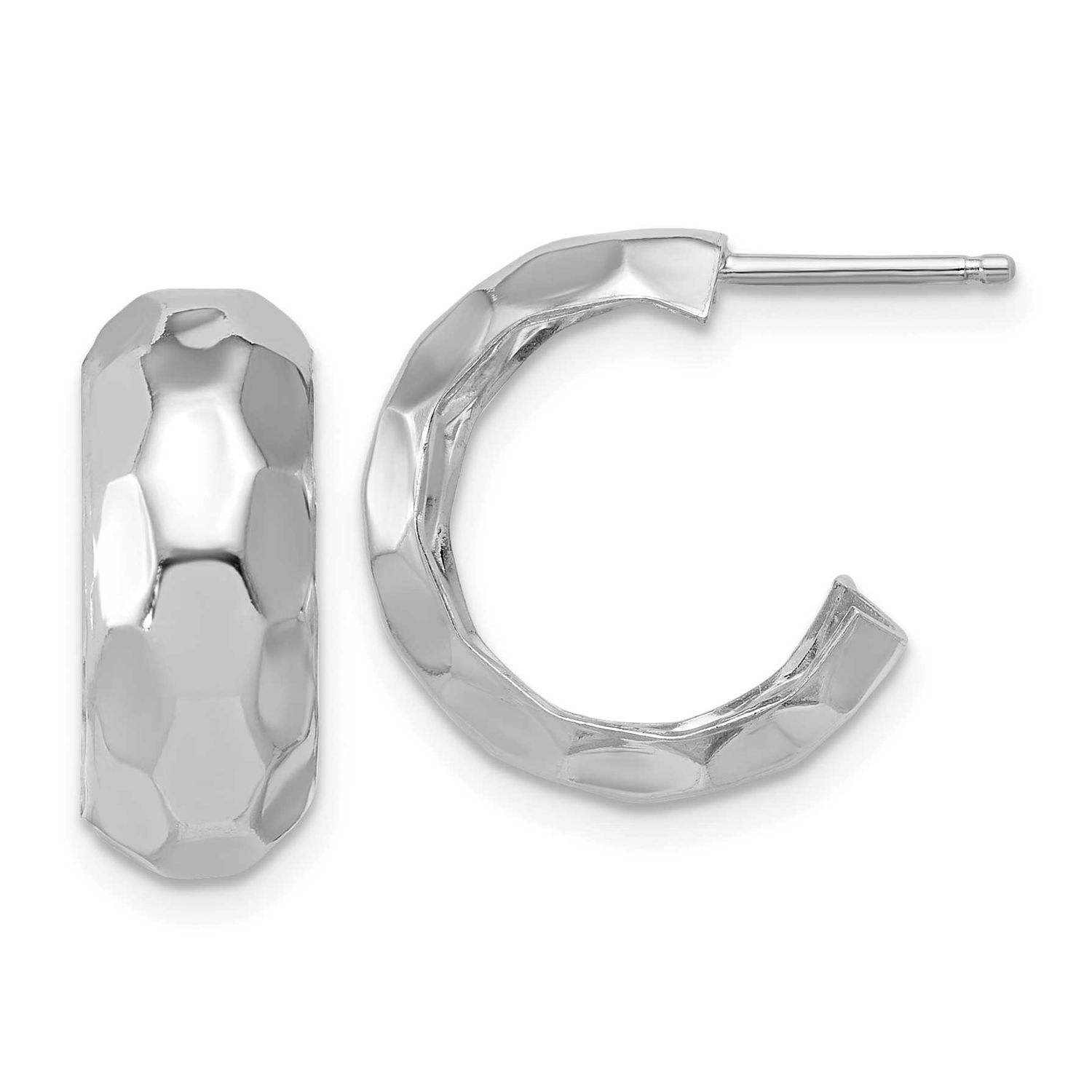 Polish Textured Post J-Hoop Earrings Sterling Silver Rhodium-plated QLE1585