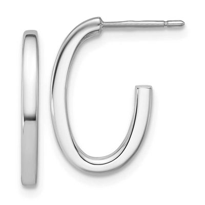 White Gold Polish 2.0mm Flat Oval Post J-Hoop Earrings 14k Gold LE2940W