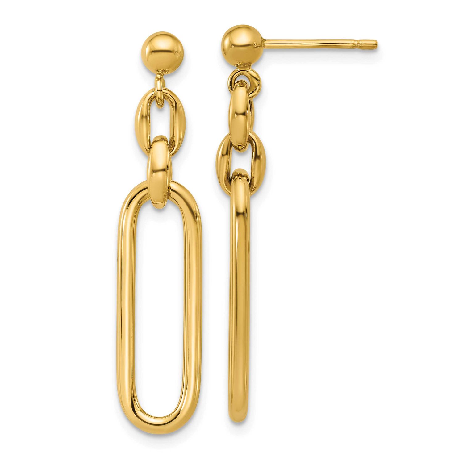 Fancy Elongated Oval Link Post Dangle Earrings 14k Gold Polished LE2934 196904316108