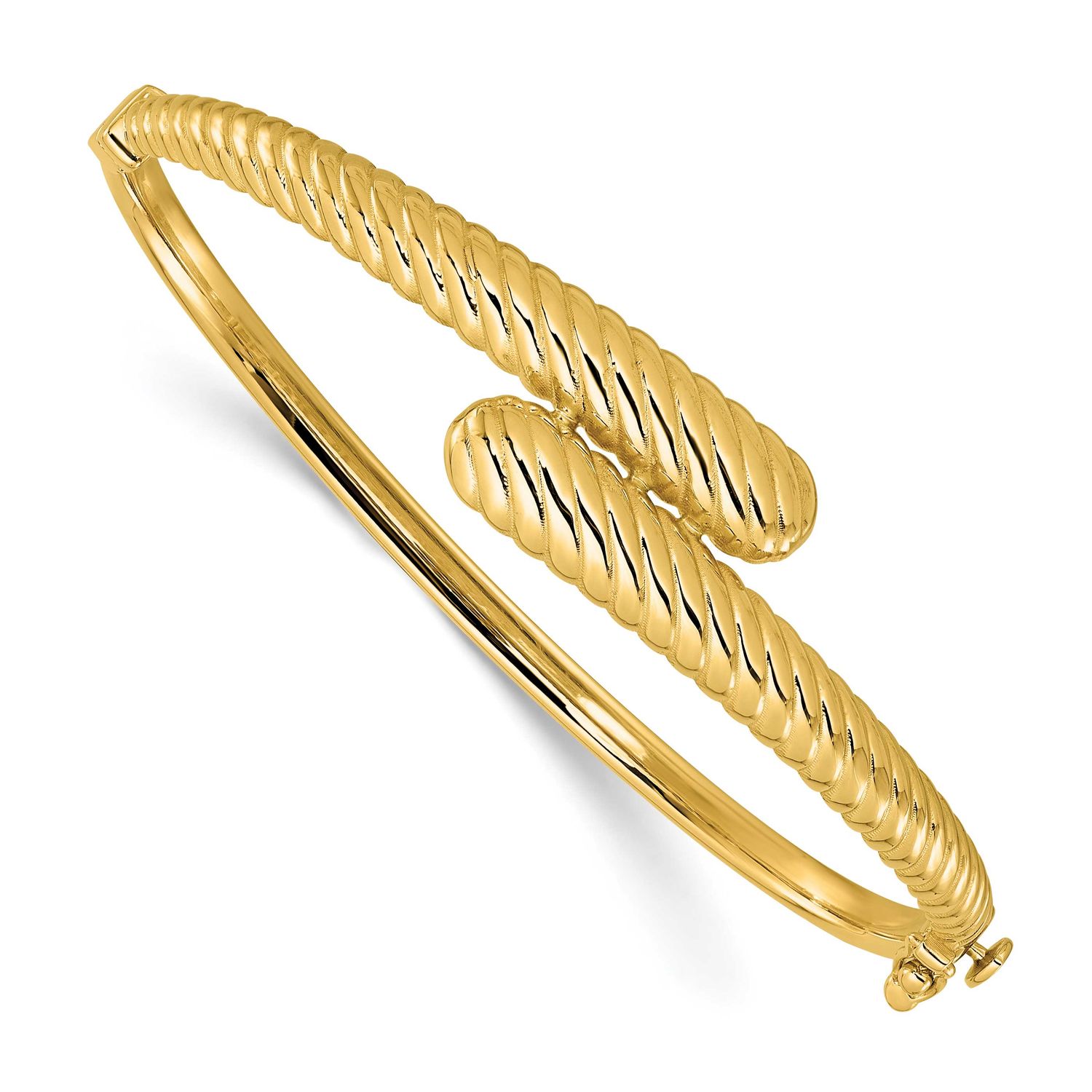 Grooved Bypass Hinged Bangle 14k Gold Polished LF2117 196904279168