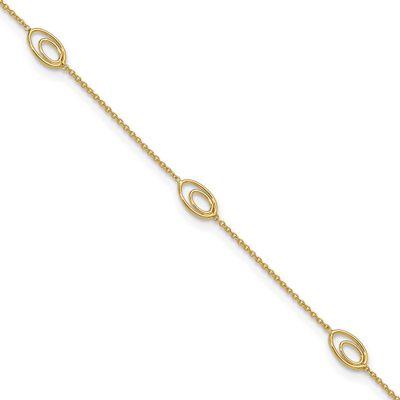 Fancy Oval Link 9 Inch Plus 1 Inch Extender Anklet 14k Gold Polished LF2081-9 196904312056