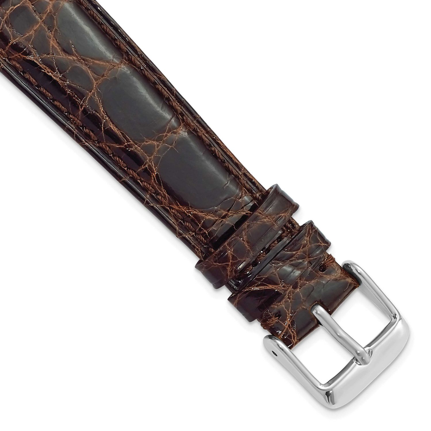 Debeer 22mm Brown Genuine Caiman Leather with Silver-Tone Buckle 7.5 Inch Watch Band BAW128-22