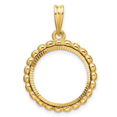 Diamond-Cut with Beaded Edge 16.5mm Prong Coin Bezel Pendant 14k Gold Polished C1011D/16.5