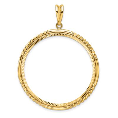 Quadruple Twist and Diamond-Cut 37.0mm Prong Coin Bezel Pendant 14k Gold Polished C1013D/37.0