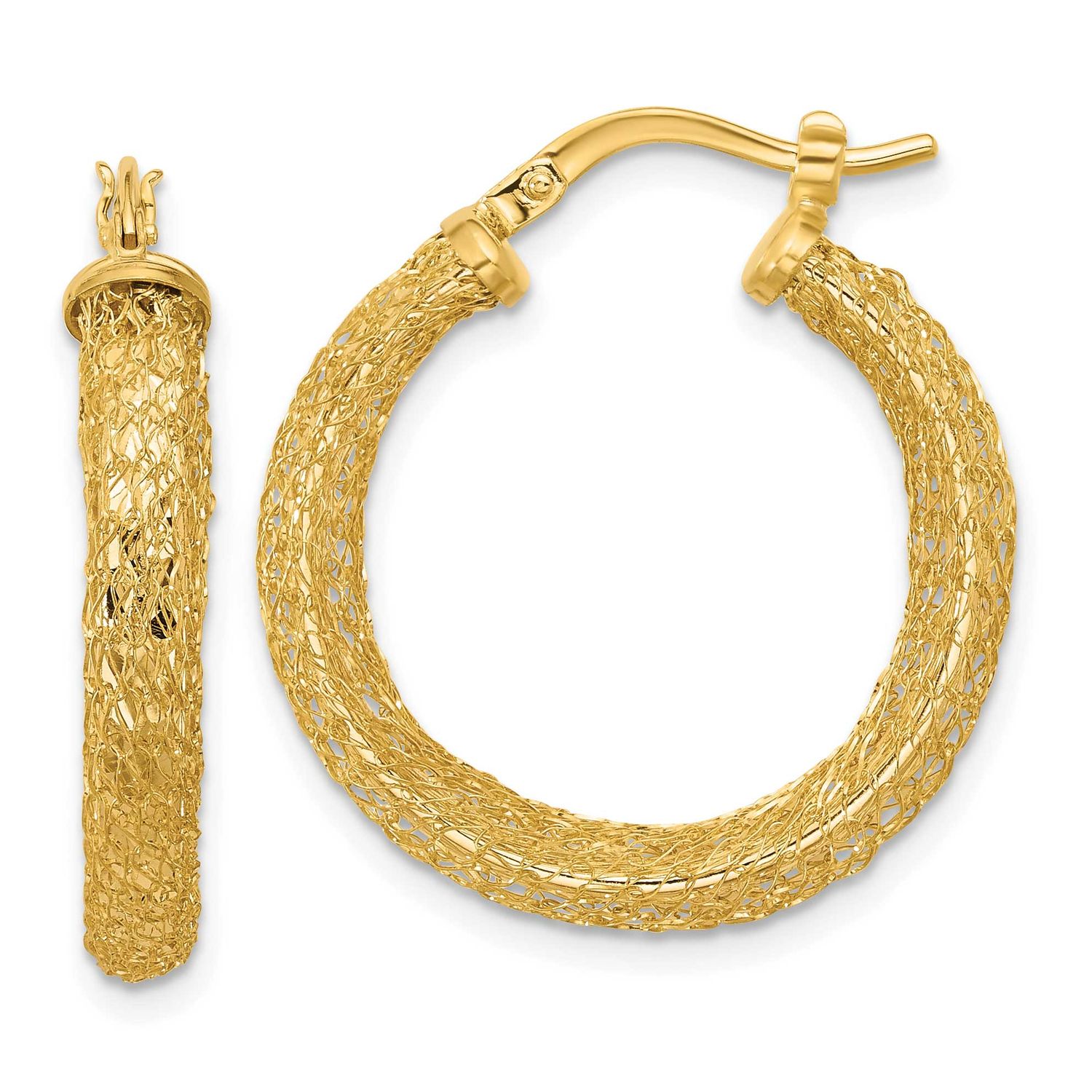 Hoop Earrings 14k Gold Polished and Textured LE2698 196904338254